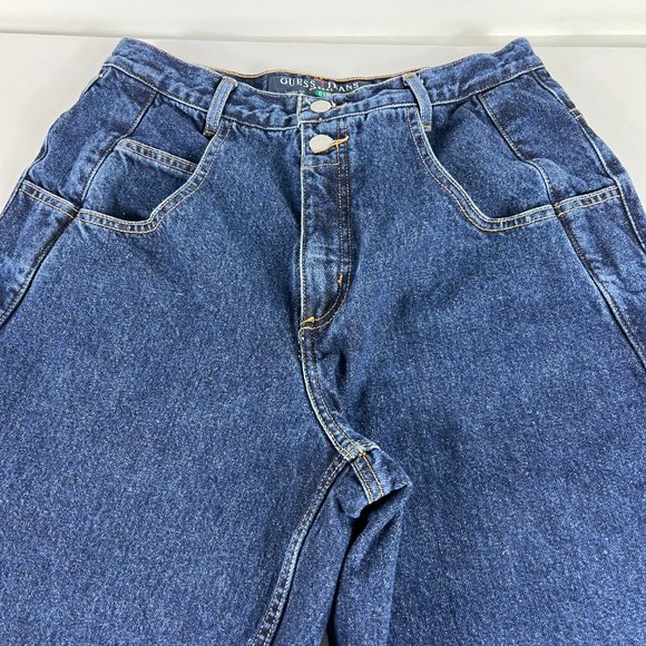 VTG 90s Guess Jeans Men's 29* Pascal Loose Tapered Dark Blue Cotton Denim Tag 33 - Picture 2 of 16